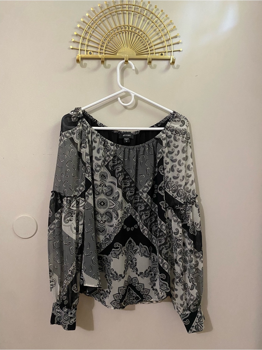 Karen Kane Black & White Paisley Off-Shoulder Blouse